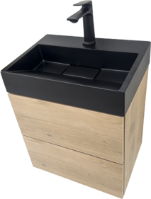 Малък шкаф за баня светло дървесен с черен мат мивка Tito 50 OAK B